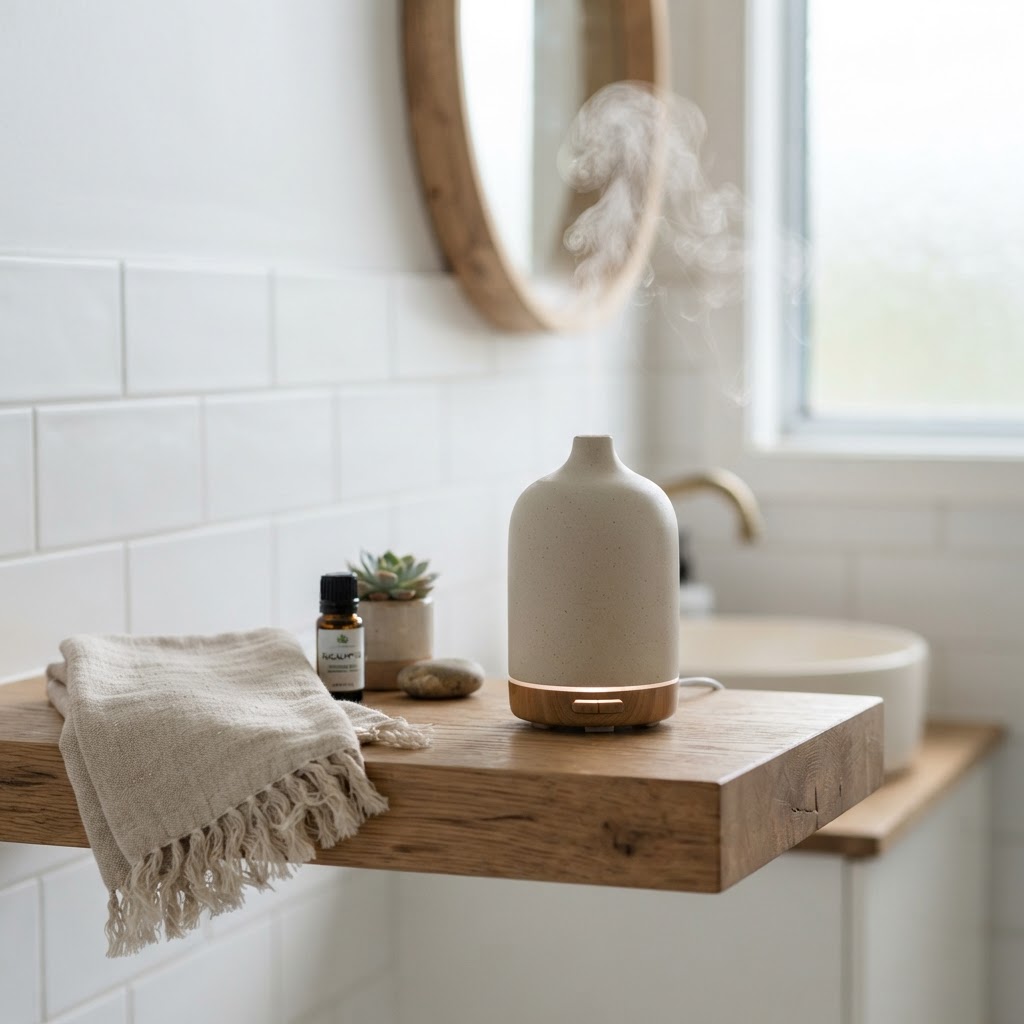 Textured stone ceramic diffuser misting essential oil