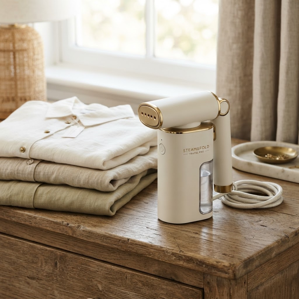 Compact folding handheld garment travel steamer