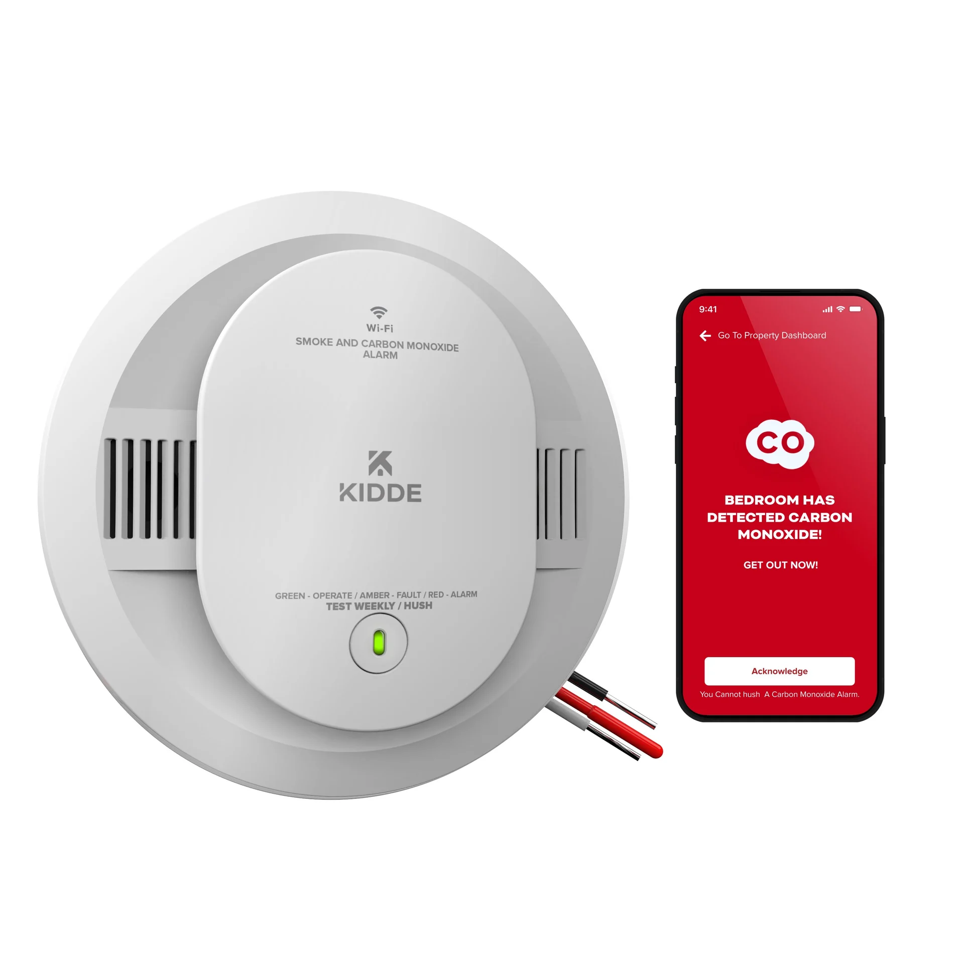 Hardwired Smart Smoke & CO Detector with Ring App