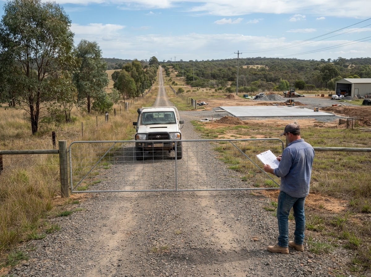 Planning equipment access to a concrete slab on a larger property
