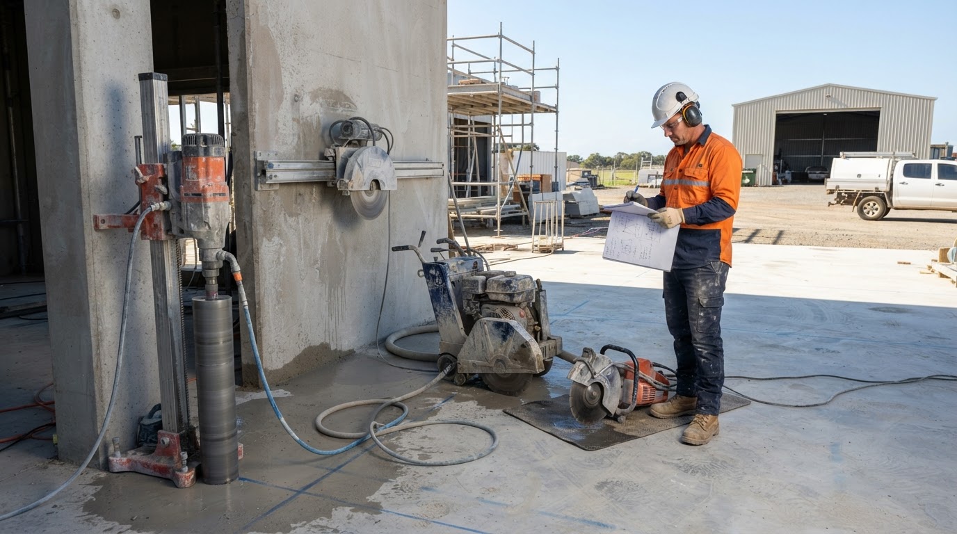 Concrete cutting equipment prepared for different methods
