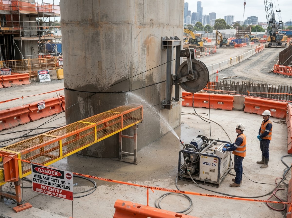 Diamond wire-saw system arranged around a large concrete section