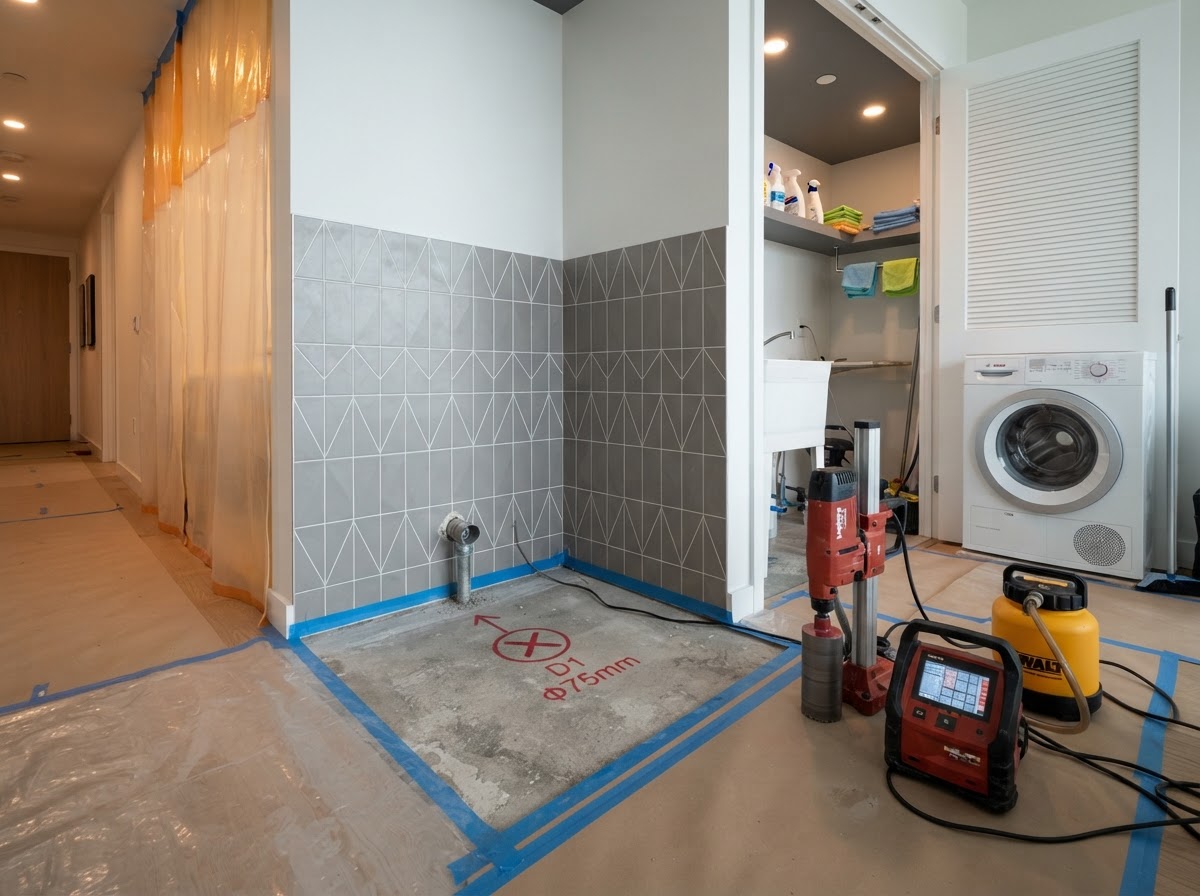 Protected concrete penetration set-out in a contemporary shared property