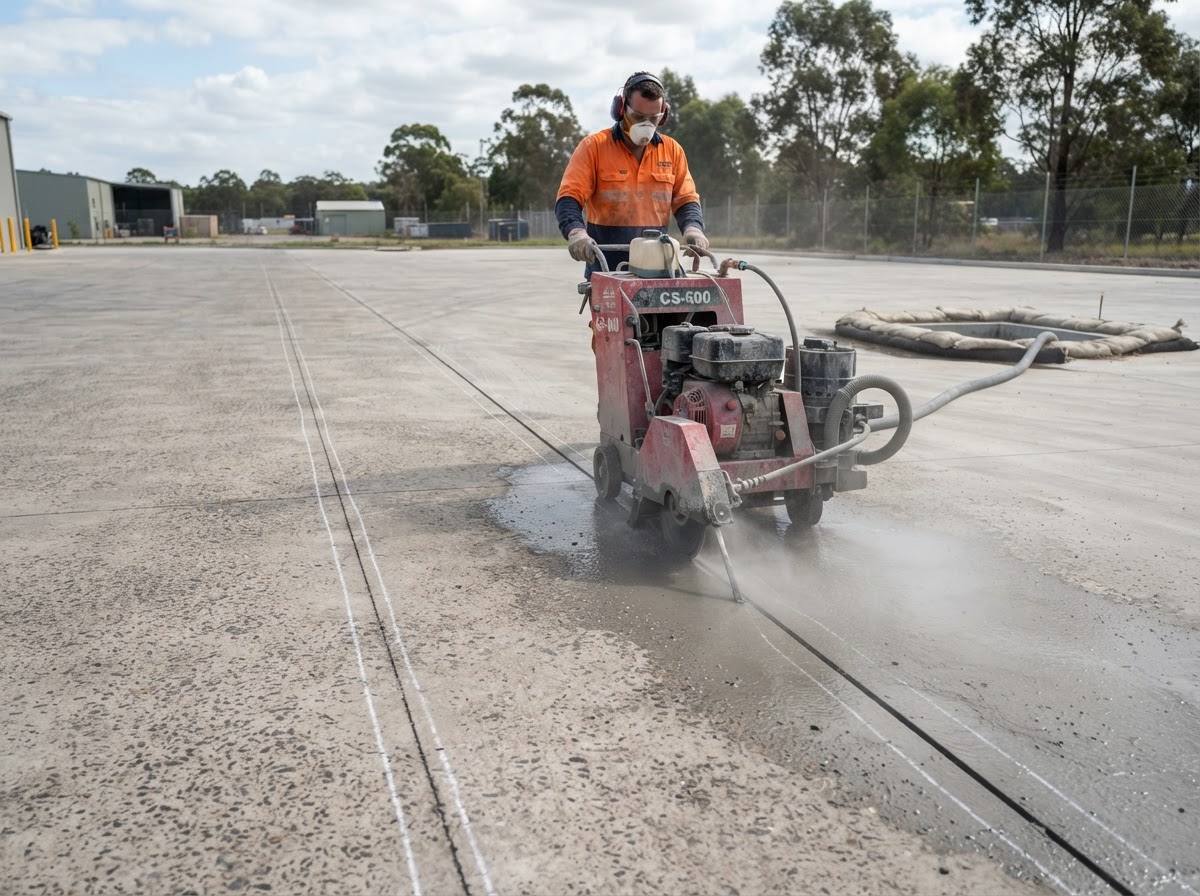 Floor saw following marked trench lines in a concrete slab