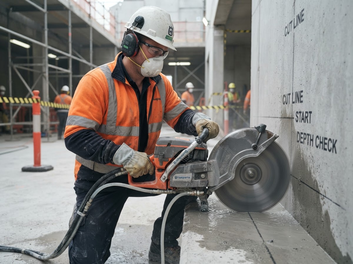 Ring saw used for a detailed concrete wall cut