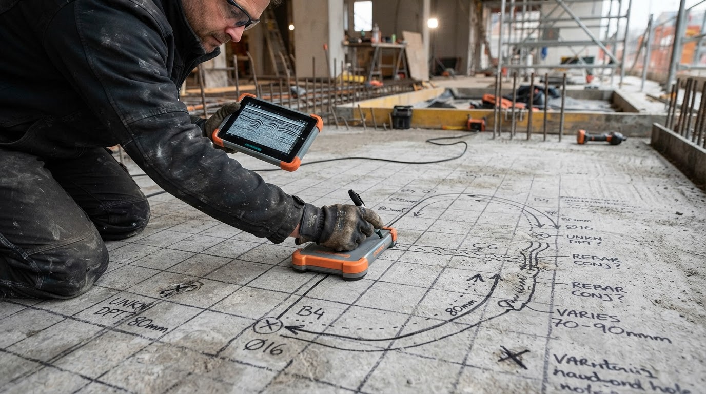 Concrete scan grid marked before core drilling