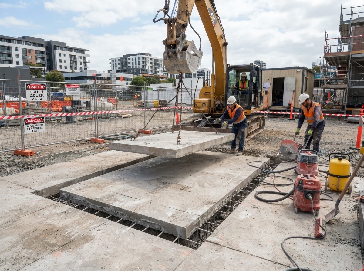 Controlled removal of a cut concrete slab section