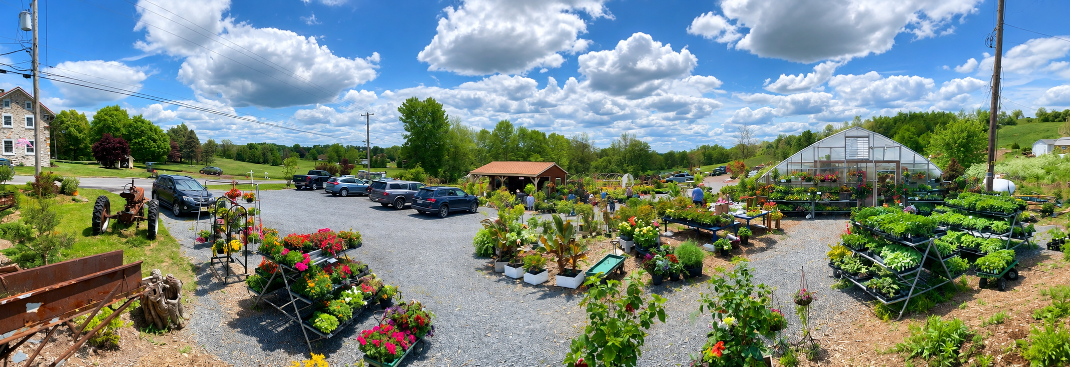 Panoramic view of Heinsohn Farms greenhouse and nursery in Bangor, Pennsylvania