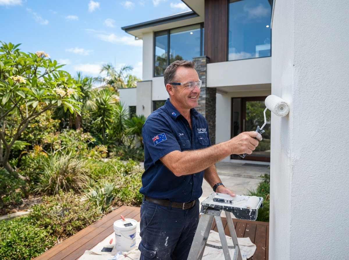 A local tradesperson working on a home, displayed as a website hero for a service business