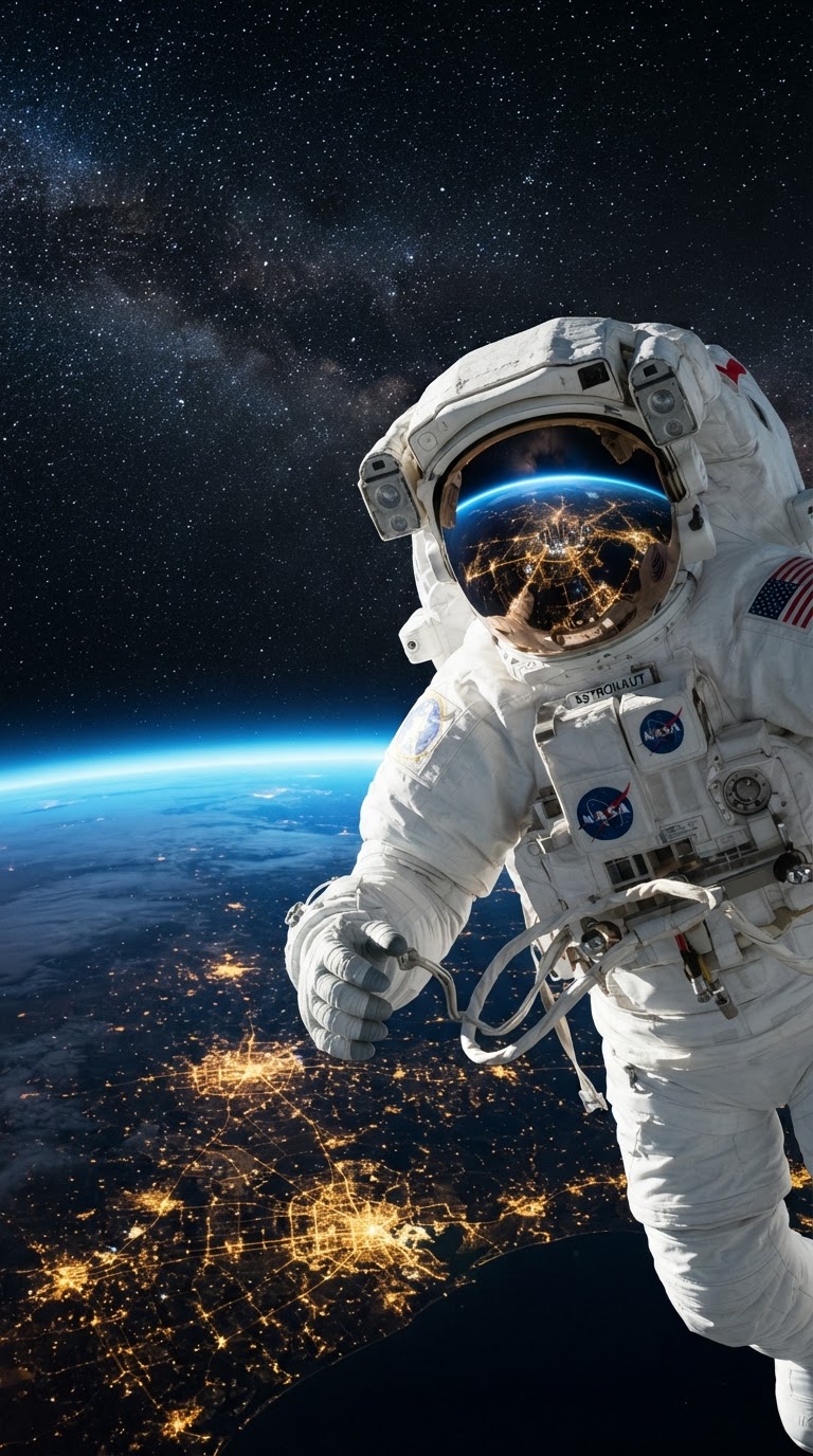 Astronaut floating in space, Plainview HTX brand motif