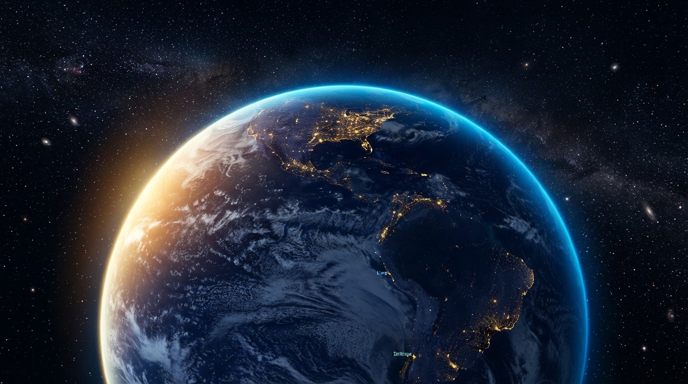 Earth horizon with city lights seen from orbit