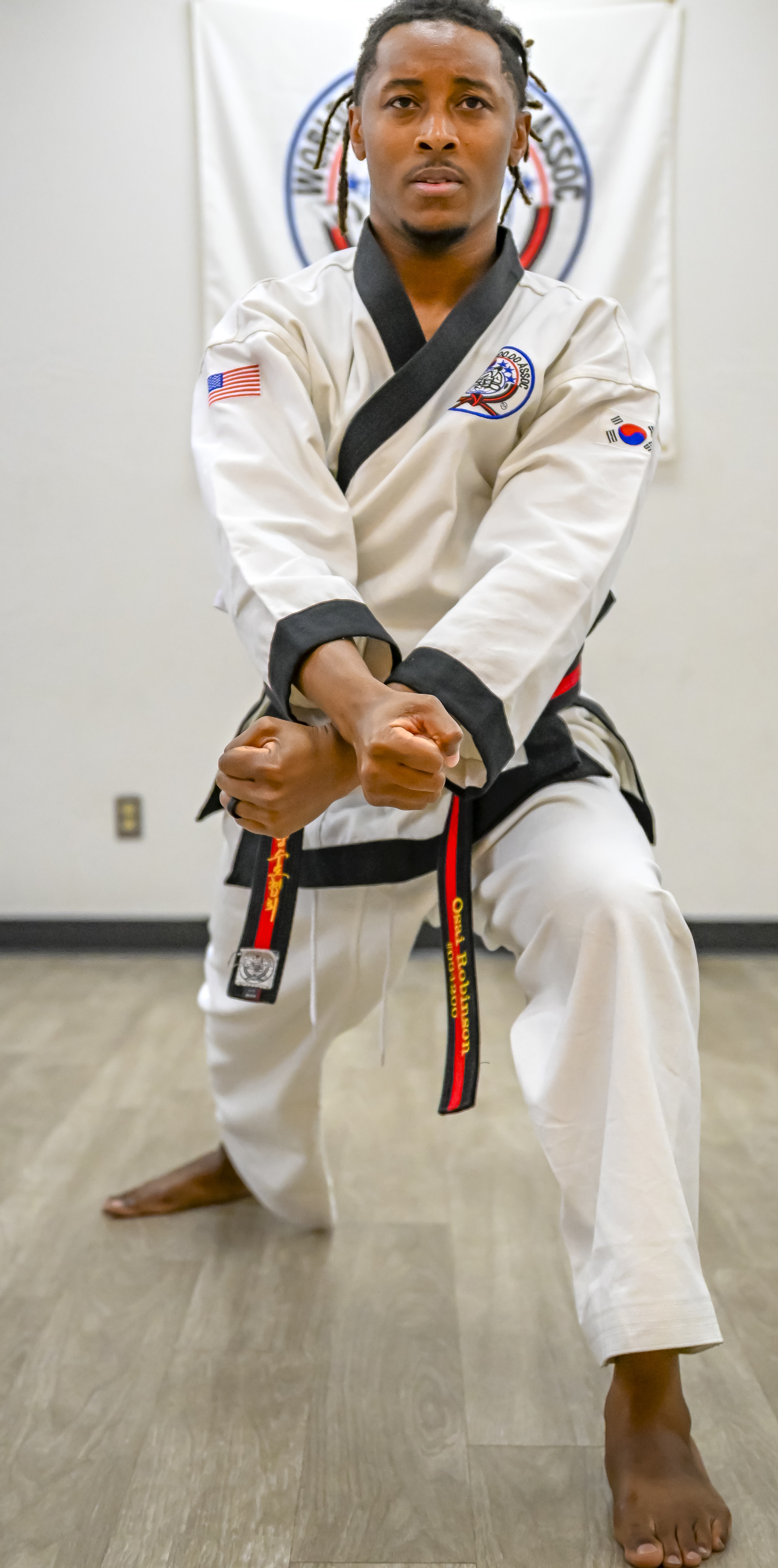 Master Osai Robinson, 5th Degree Black Belt, in traditional Tang Soo Do uniform