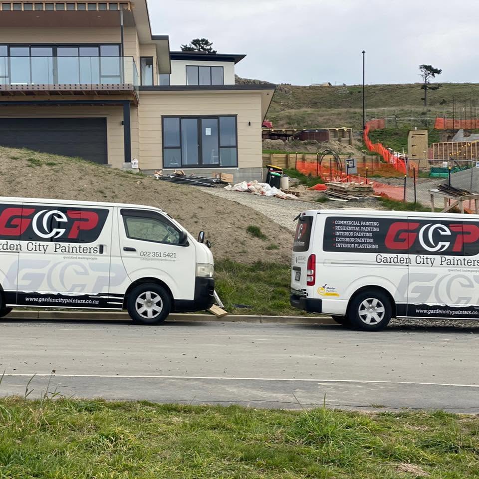 Garden City Painters fleet on site at a premium Christchurch hillside home
