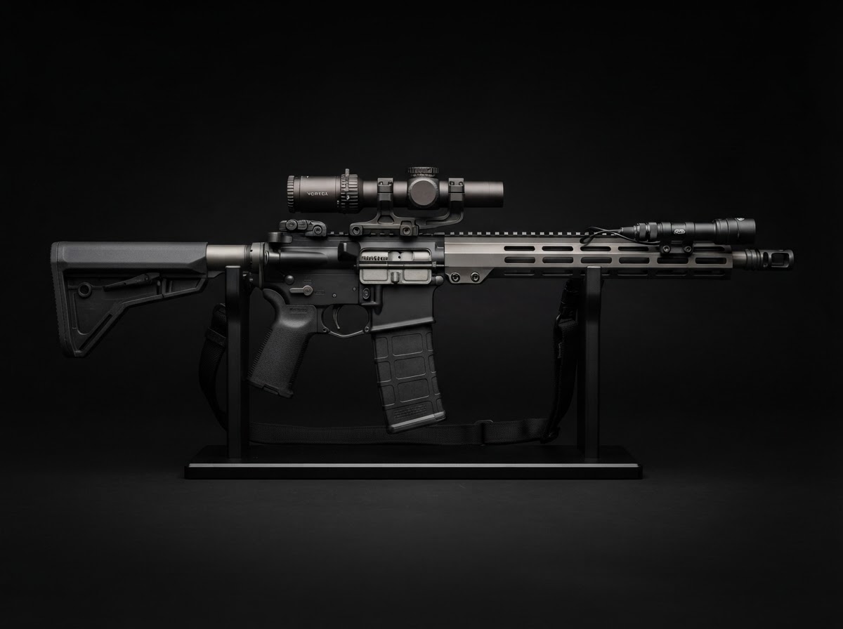 Custom built AR-15 rifle displayed at Flathead Gun Shop
