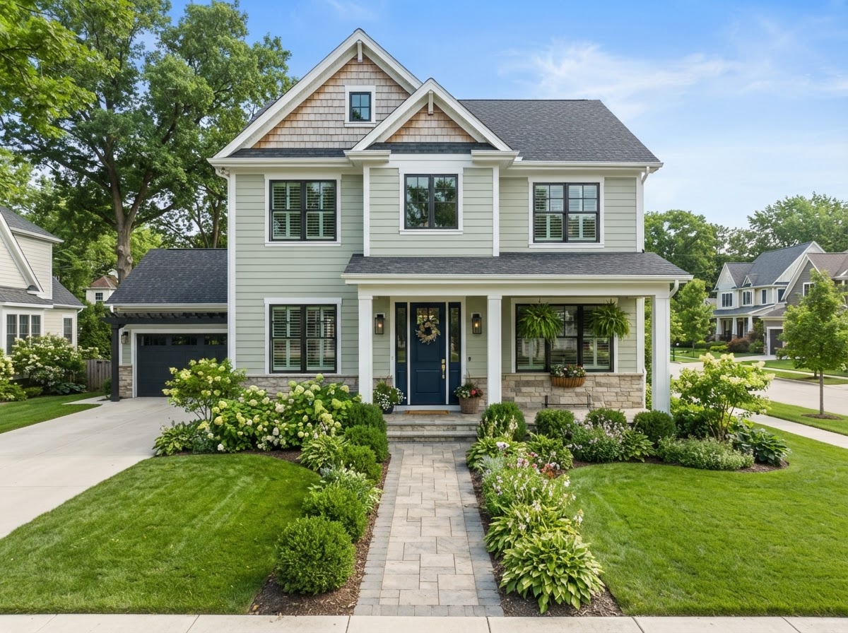 Home exterior with new siding and replacement windows