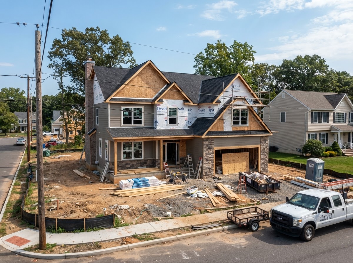 Newly built residential home under final construction