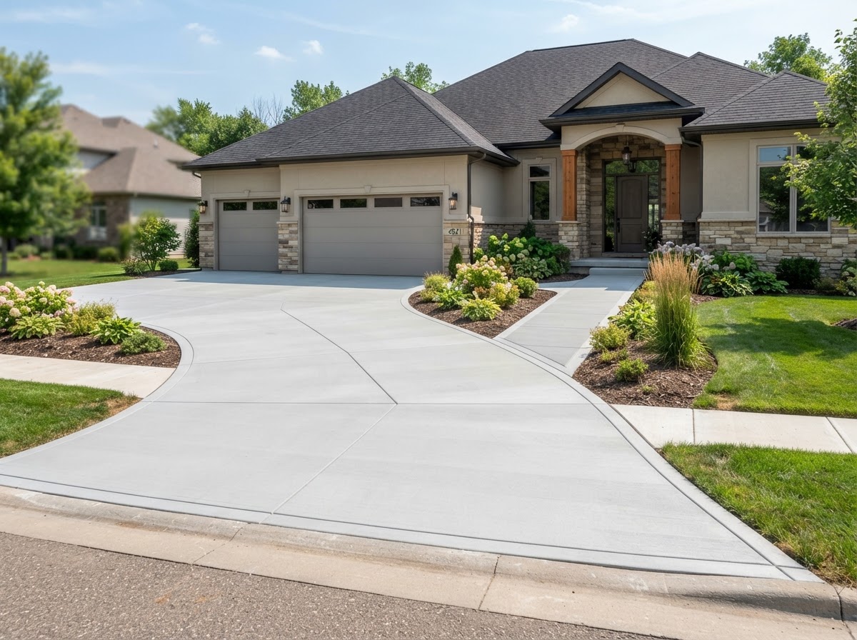 Freshly poured concrete driveway and walkway