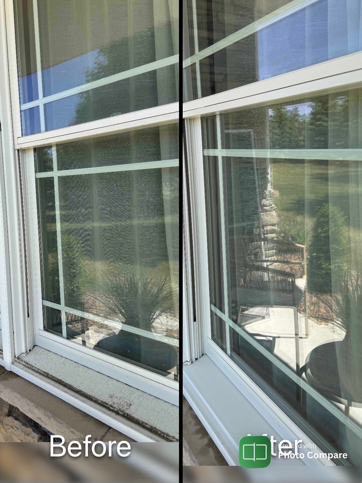 Before and after window cleaning results — crystal clear difference