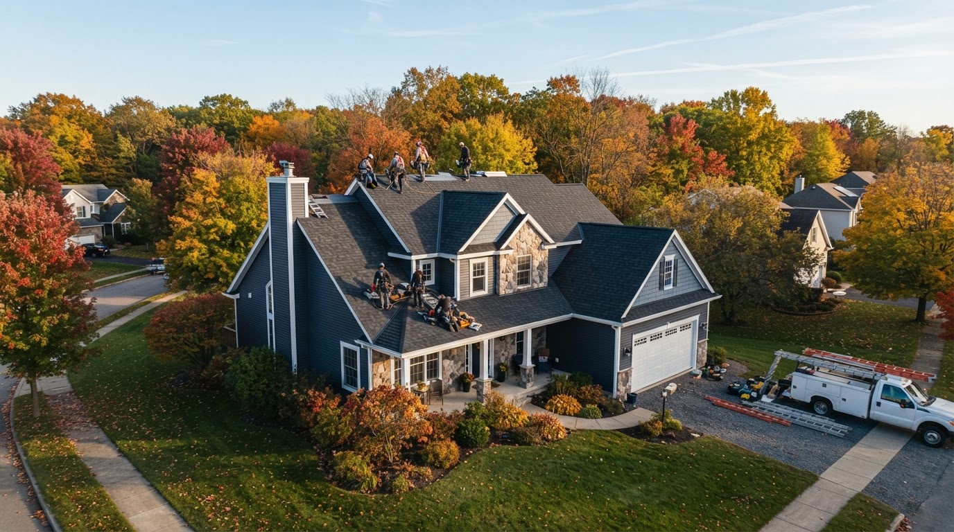 Freshly installed architectural asphalt shingle roof on a Syracuse NY home