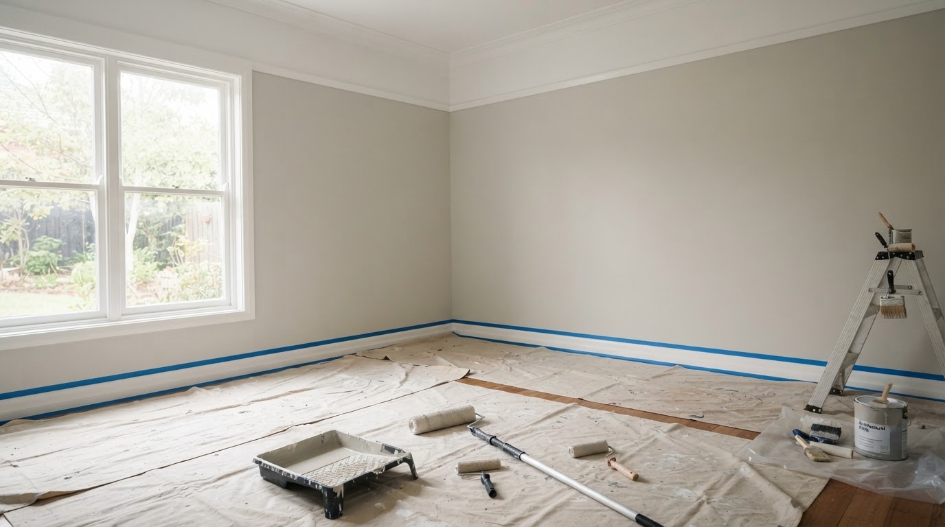 Professional interior painting in a Norwalk CT home with crisp cut lines and prepped trim