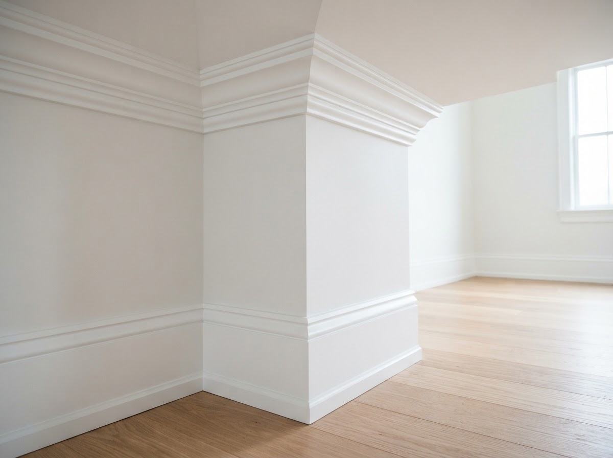 Custom finish carpentry with crown molding and baseboard trim in a Norwalk CT home