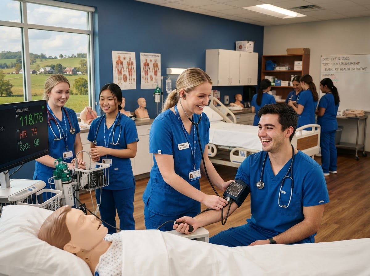 HCTI healthcare students training together in classroom