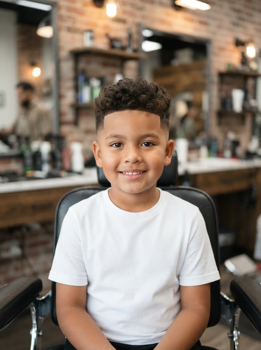 Kids Curly Top Fade kids haircut style