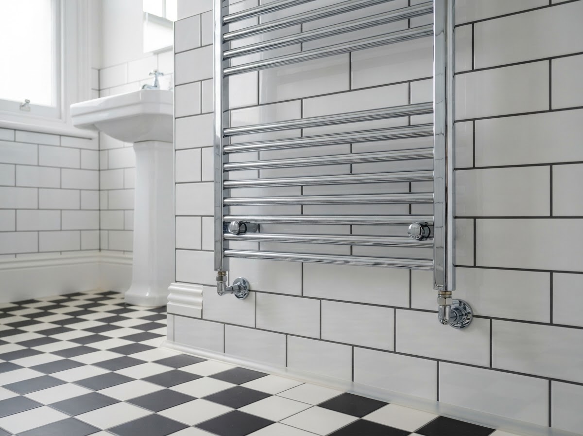 Bathroom Refurbishment — Heated towel rail & tiling