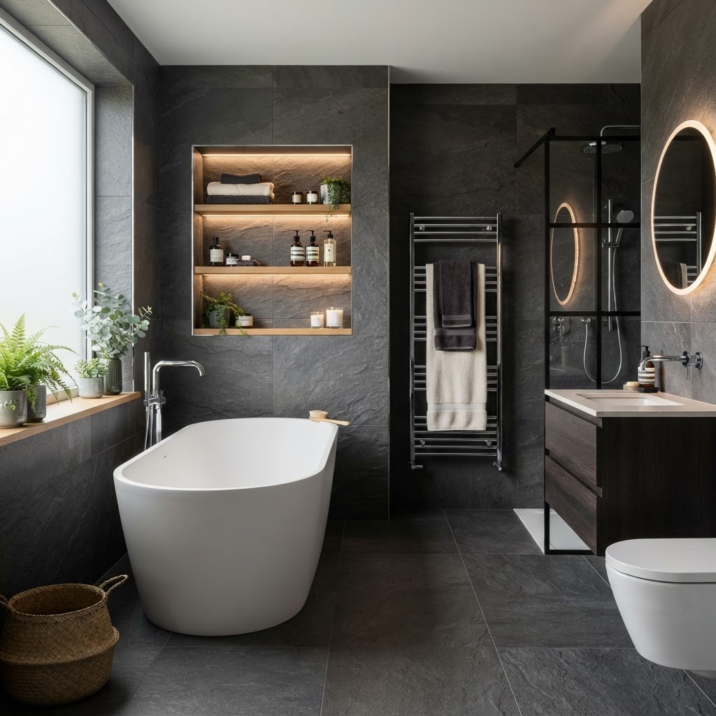 Charcoal Porcelain Master Bathroom