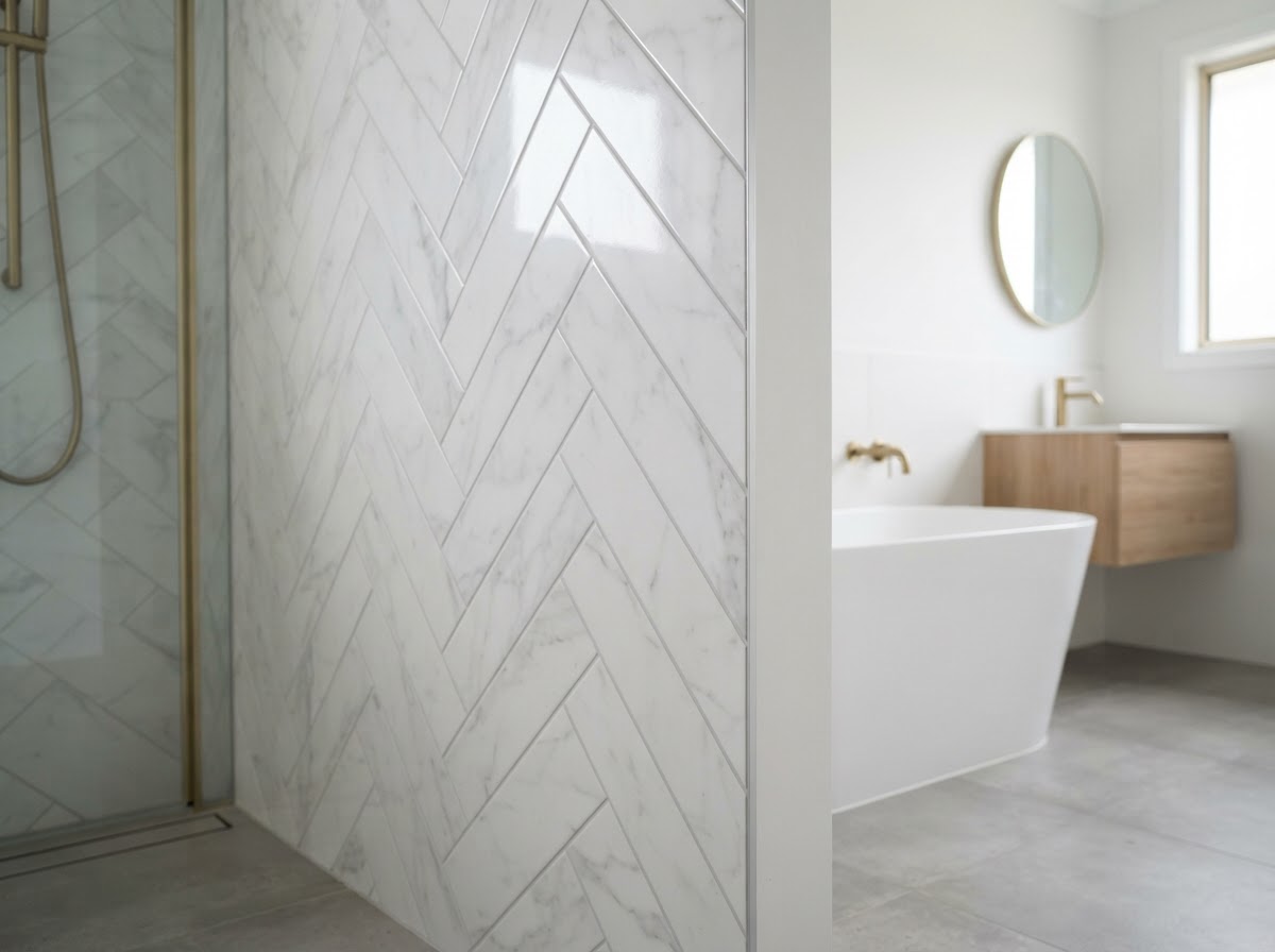 Tiling — Herringbone feature wall
