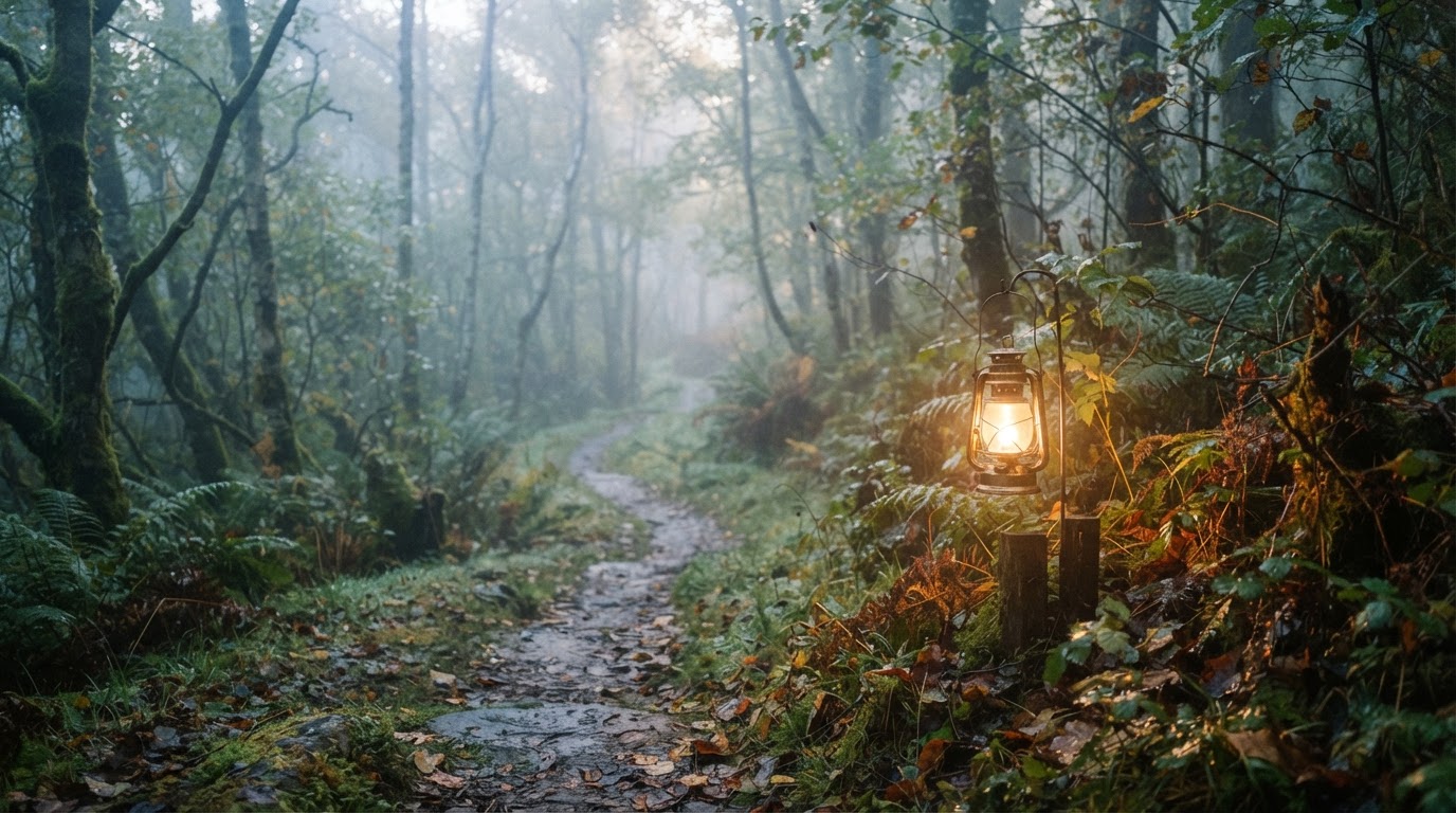 Ein warmes Licht auf einem stillen Weg
