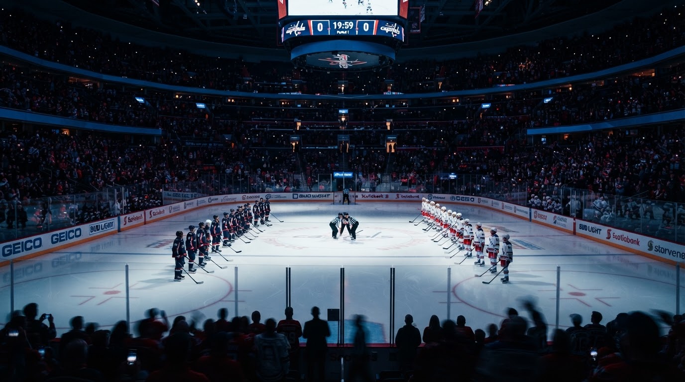 Baton Rouge Kingfish arena with players taking the ice under spotlights