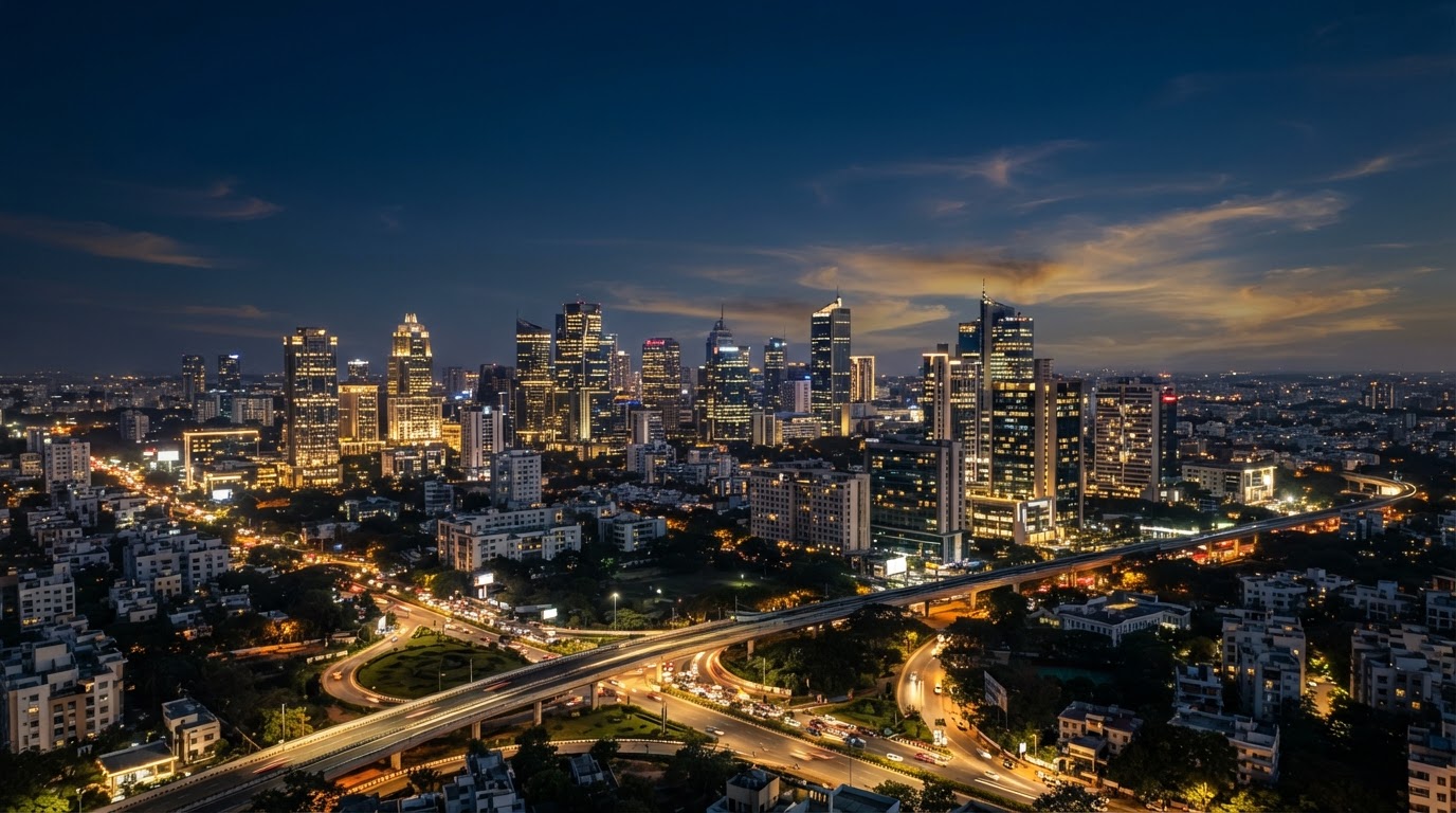 Bangalore city skyline at dusk