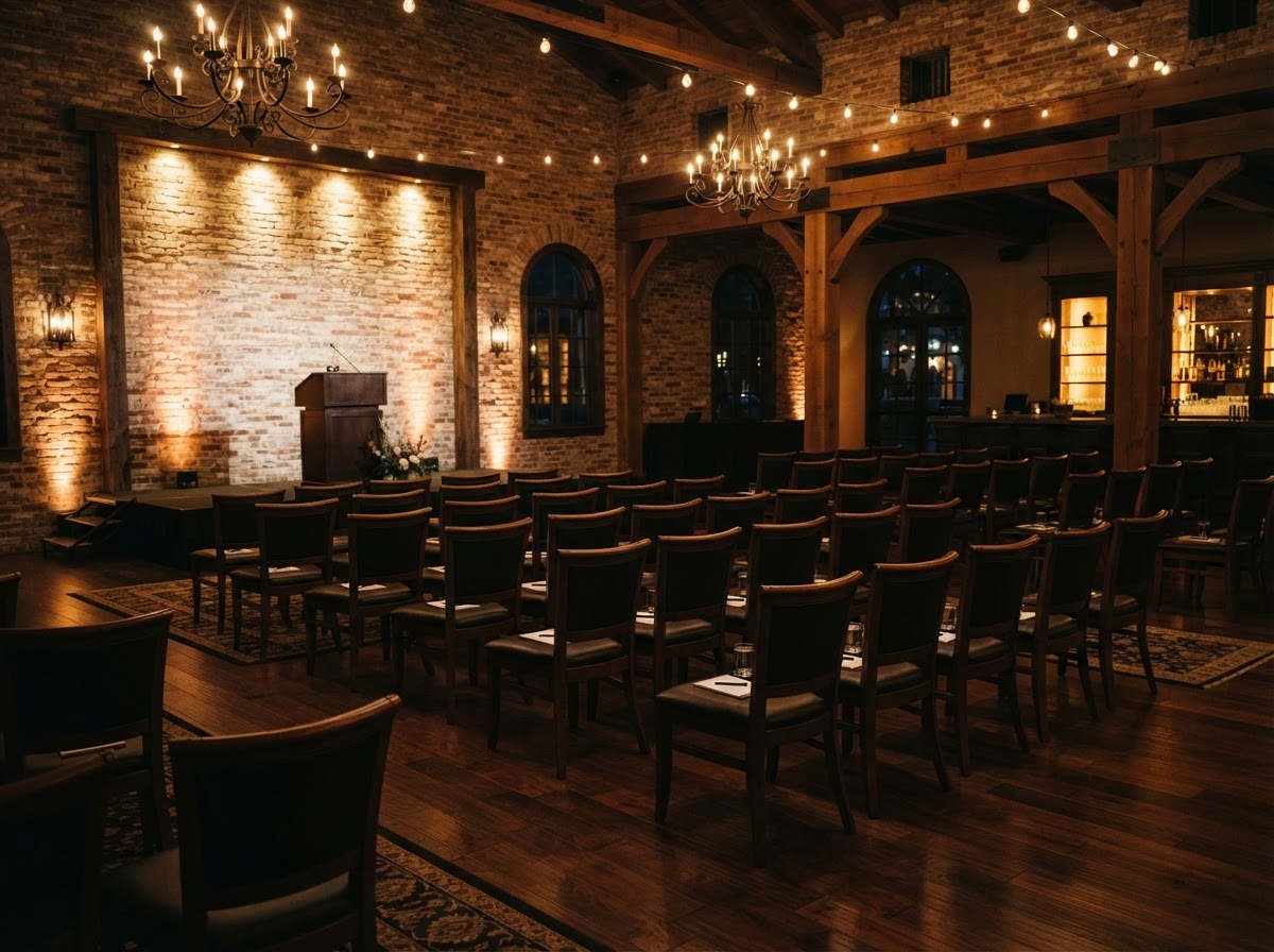 Premium event venue in Old Town Temecula with warm ambient gold lighting