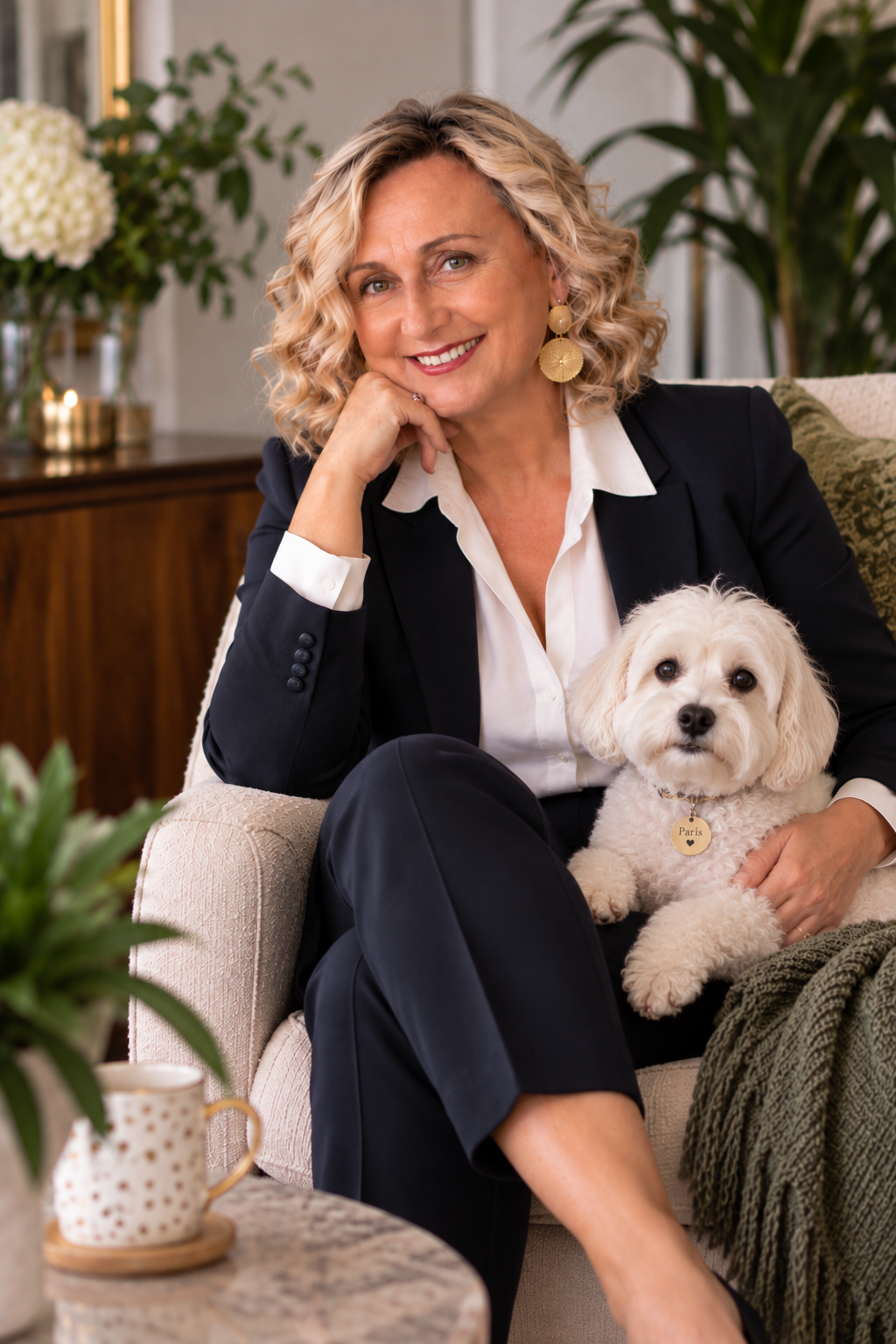 Angelique Pellegrino in navy suit in clinical sanctuary