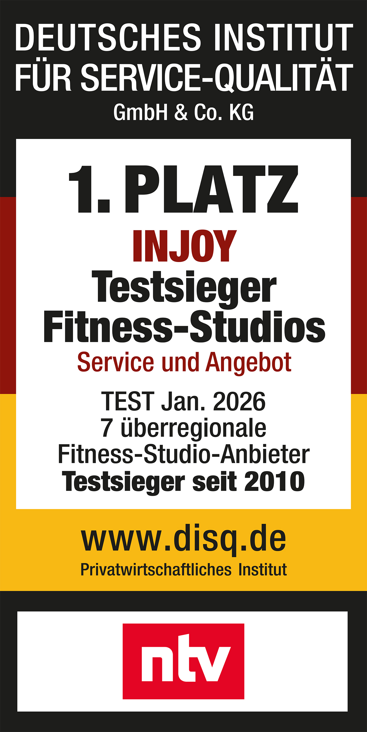 Deutsches Institut für Service-Qualität - 1. Platz INJOY Testsieger - ntv