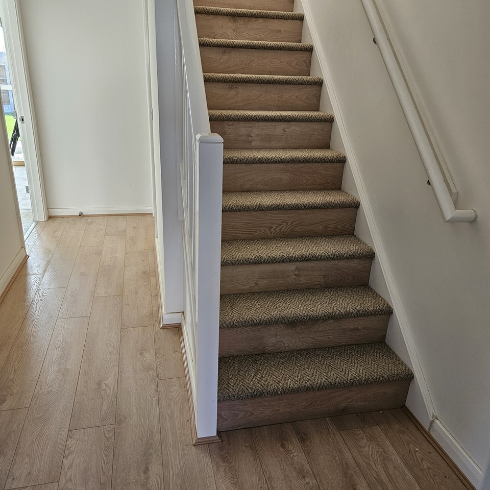 Grey Herringbone Flooring — Lounge — Knowsley Carpets & Flooring installation
