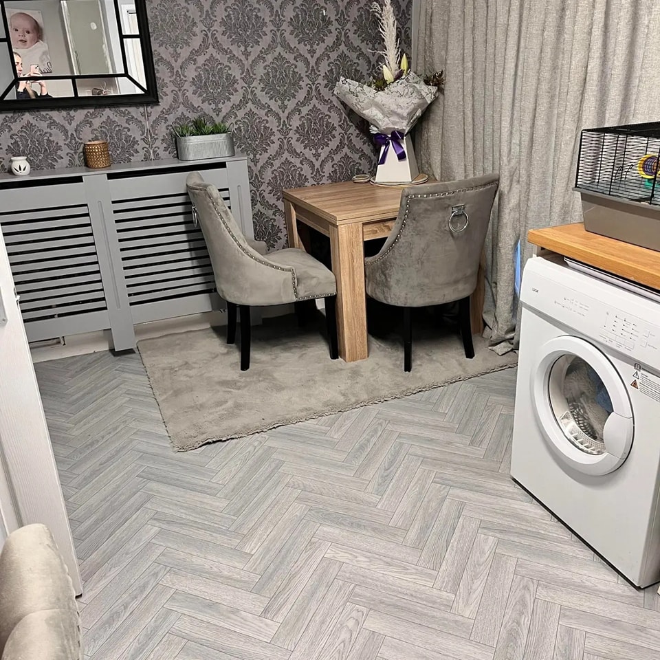Herringbone LVT — Open-Plan Living Room — Knowsley Carpets & Flooring installation