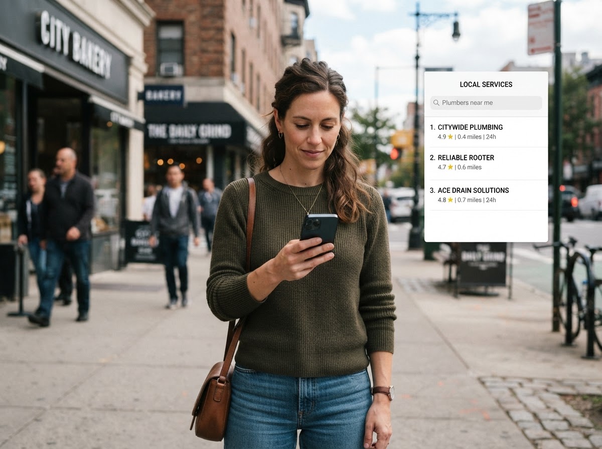 A potential customer searching for a local business on their smartphone