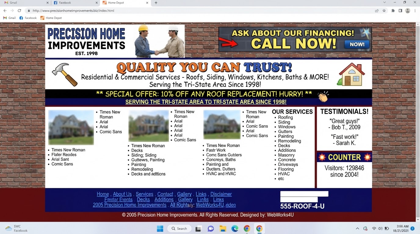 Before — outdated, cluttered local business website that doesn't generate leads