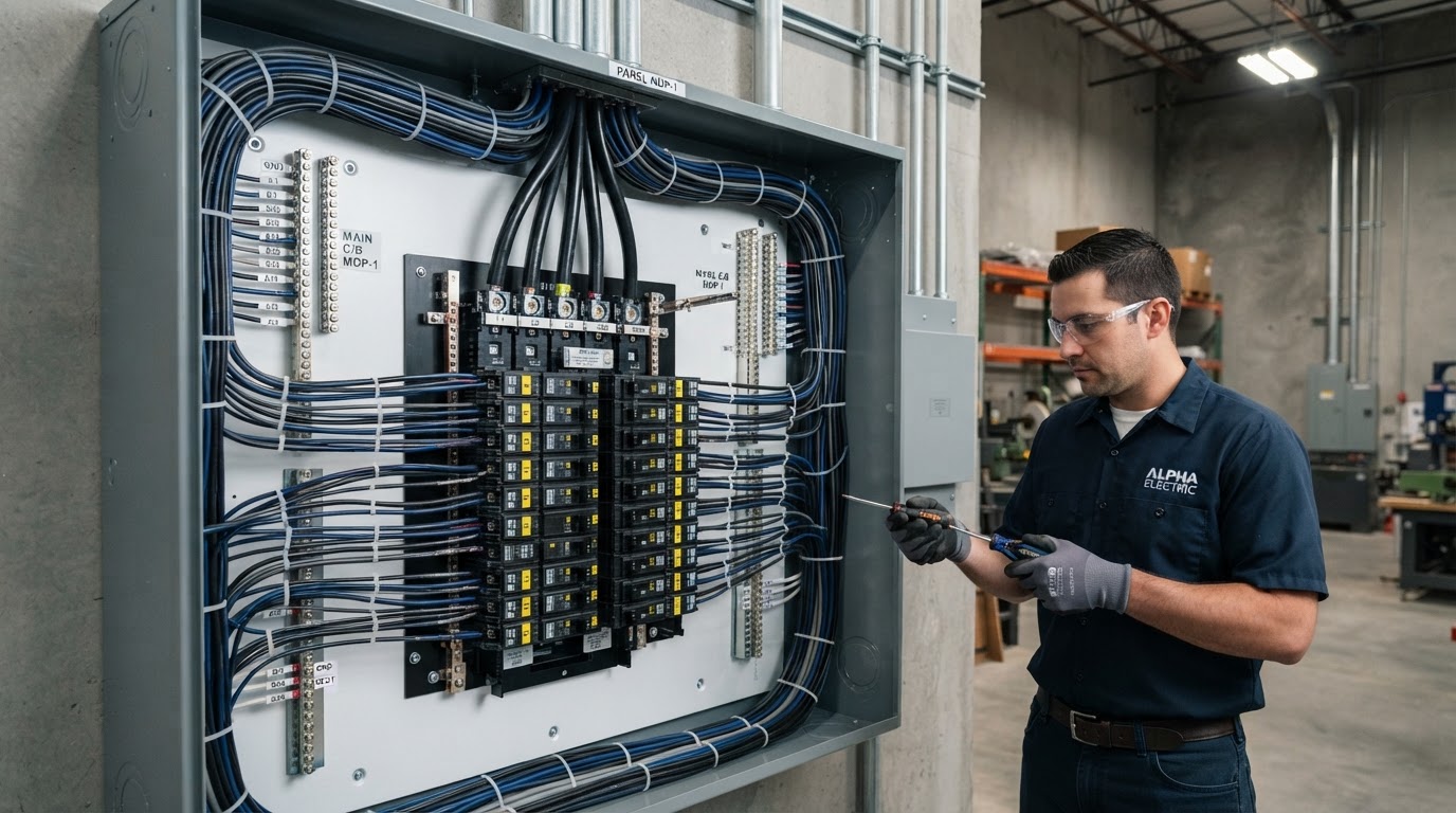 Commercial electrical panel and breakers in a Syracuse NY building