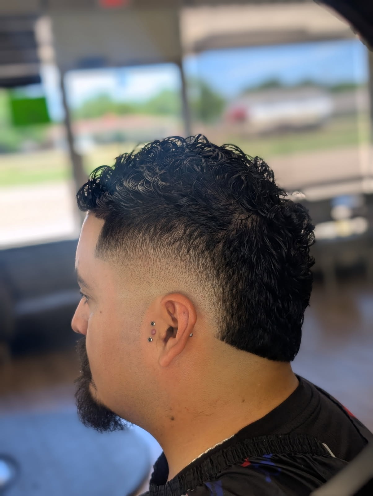 Curly Mohawk Burst Fade & Sharp Temple Lineup