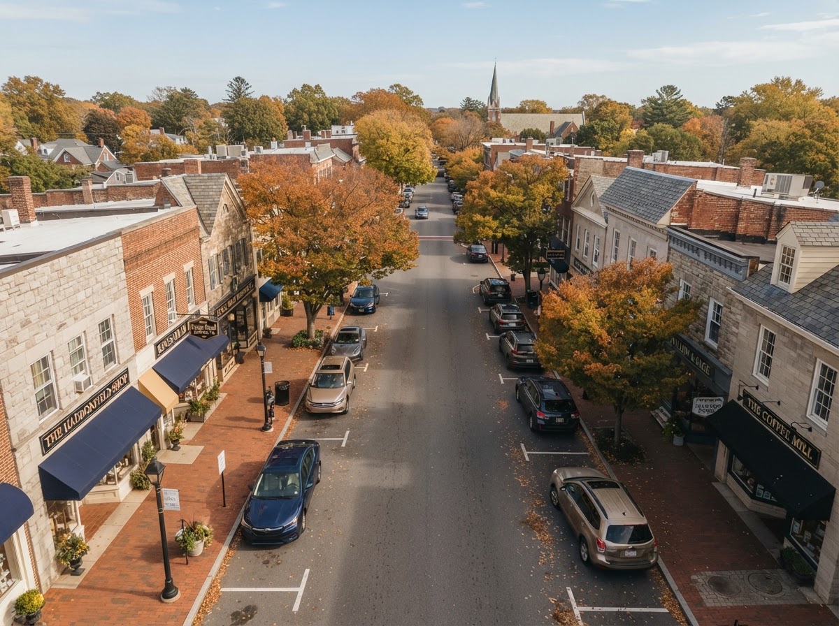 A downtown street in a South Jersey town like Cherry Hill