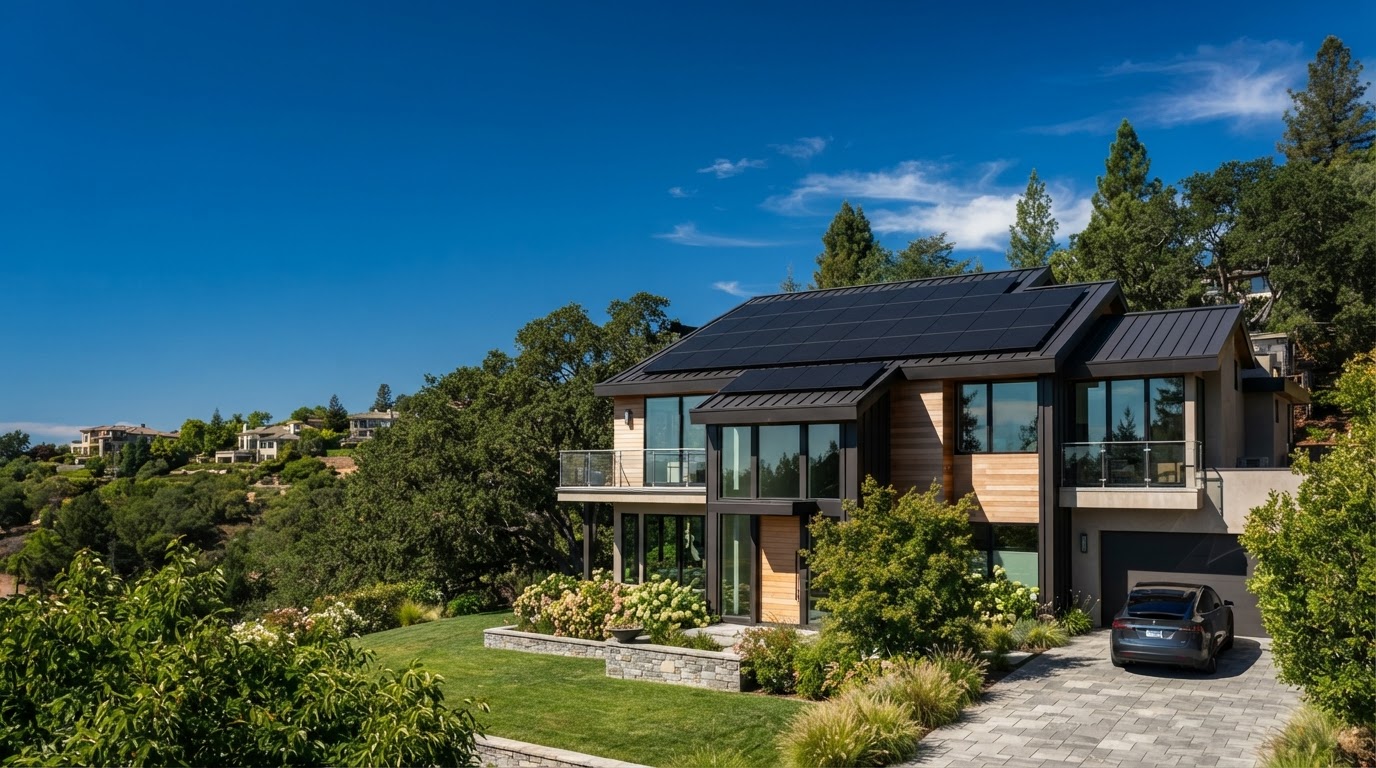 All-black solar panels installed on a sunny home