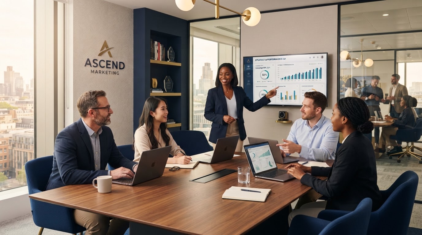The Underdog Marketing Solutions team collaborating on a client campaign