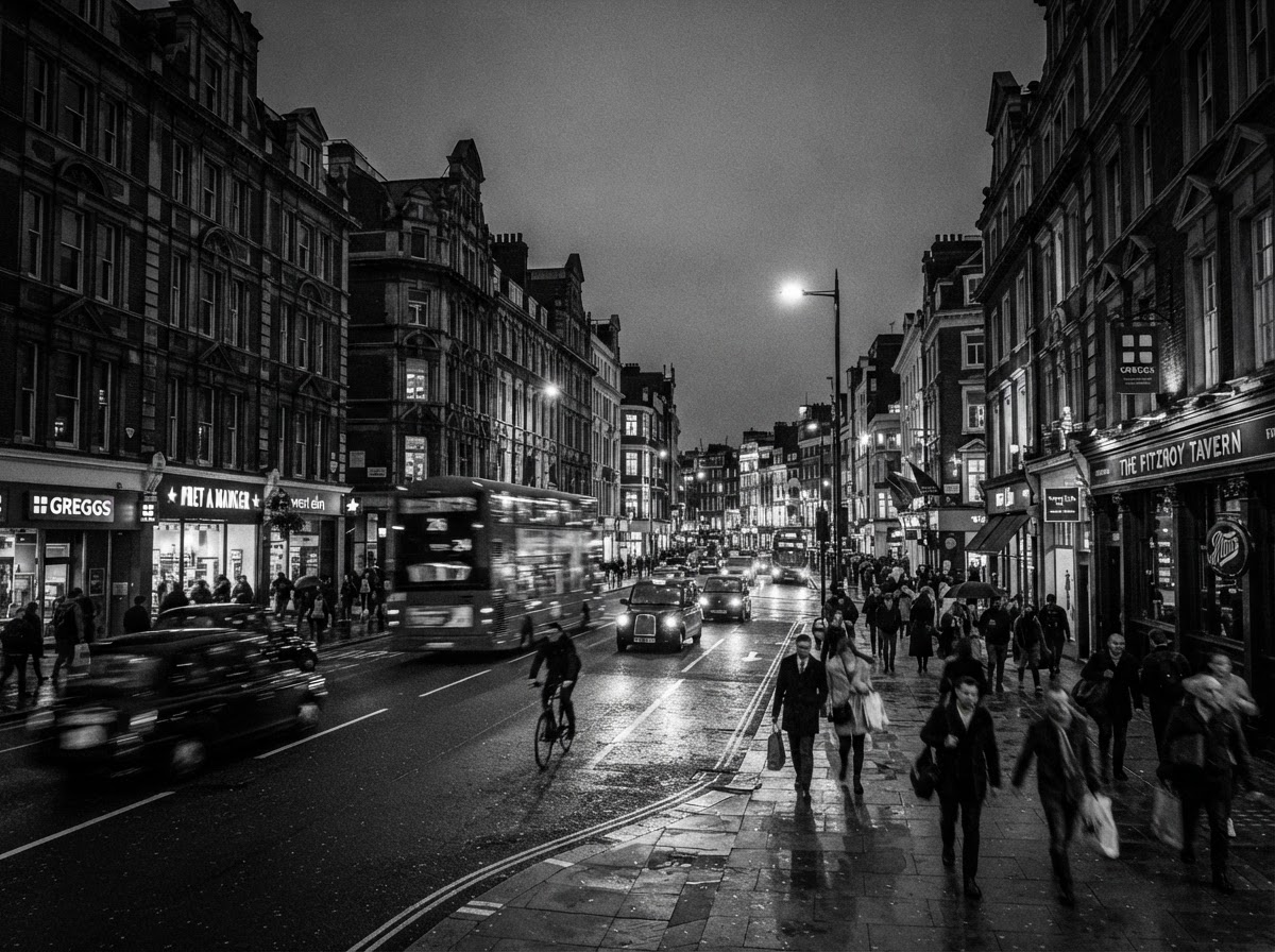 Fitzrovia street with period buildings