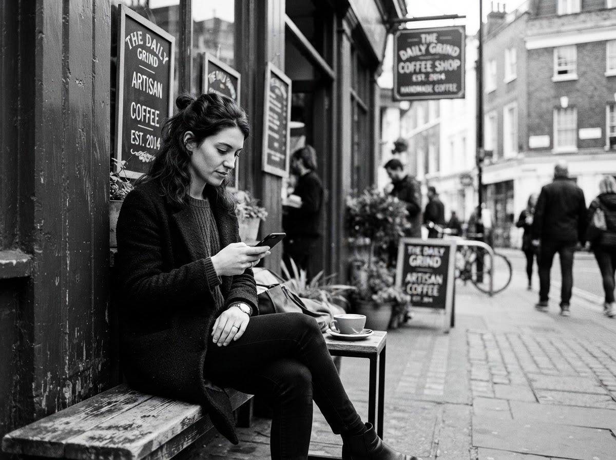 Cafe owner on the phone at her counter notepad in hand
