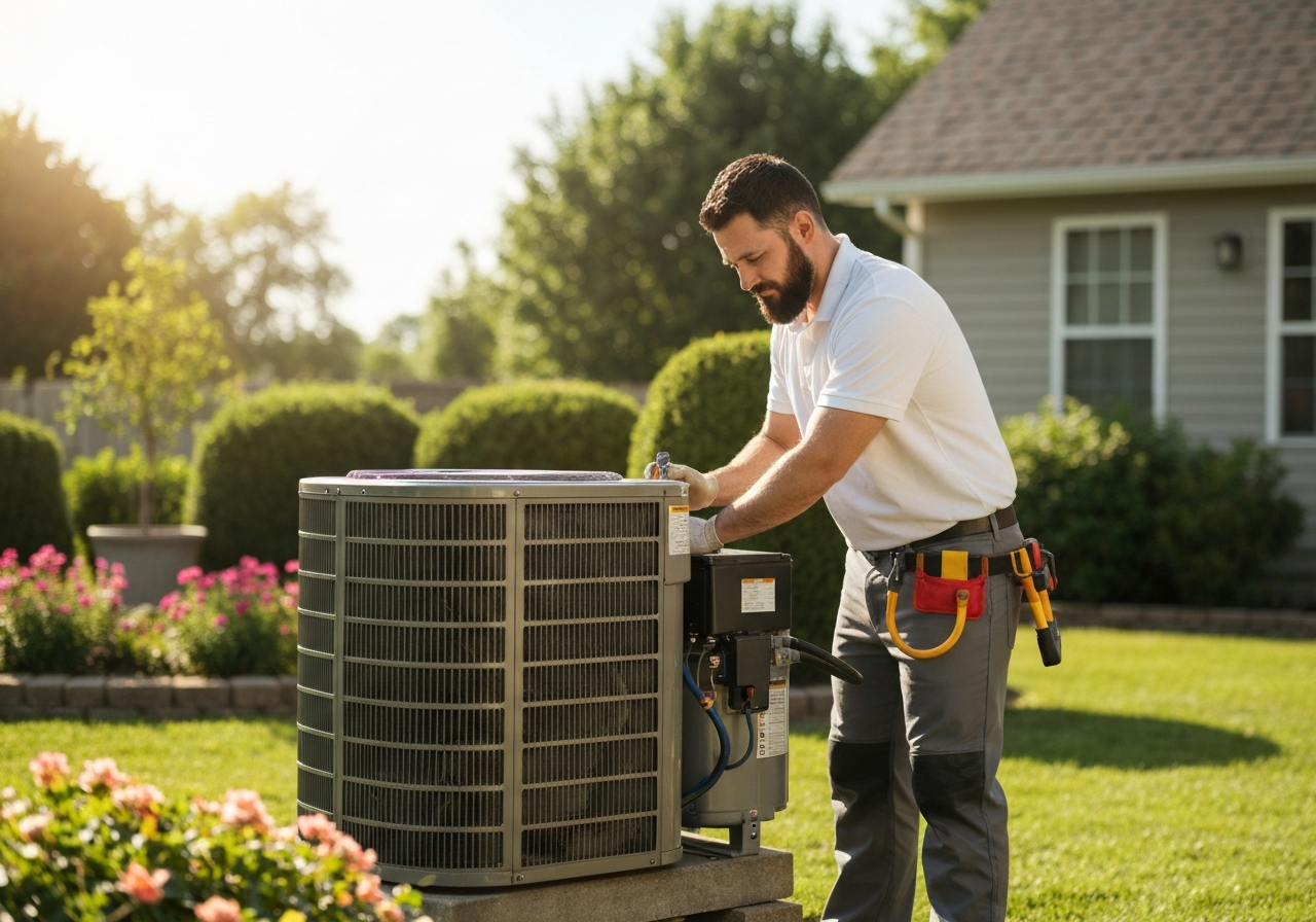 HVAC contractor fixing an outside unit