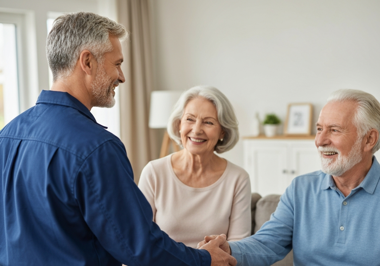 Contractor smiling with an elderly couple