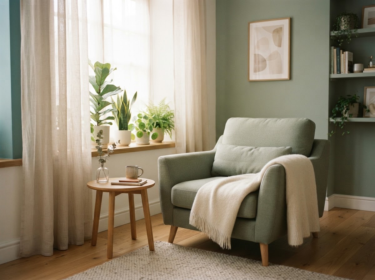 A calm therapy office with soft natural light, plants, and a comfortable armchair in Freehold, NJ